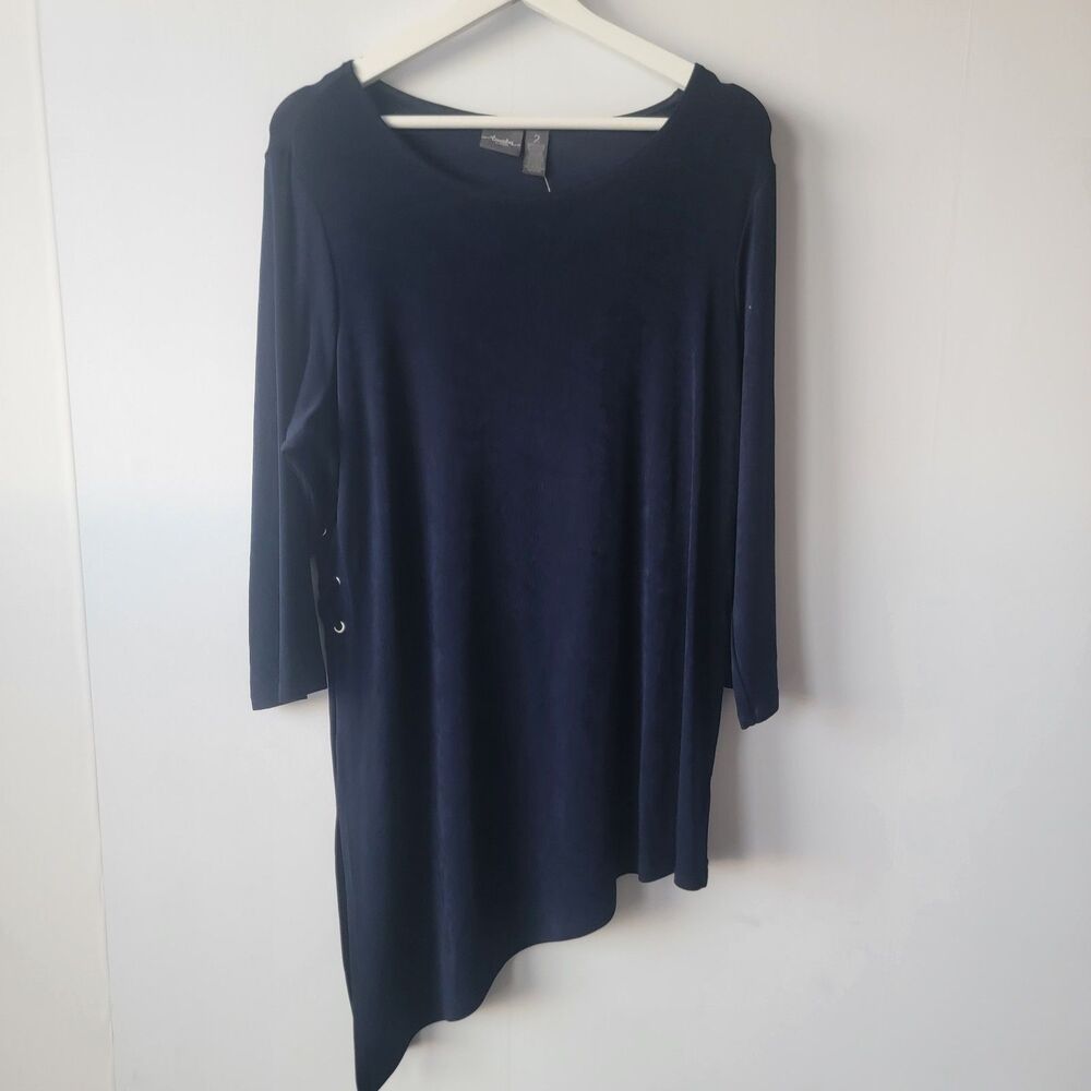 travelers by chico women's lace‎ up side top size L Asymmetrical empress blue